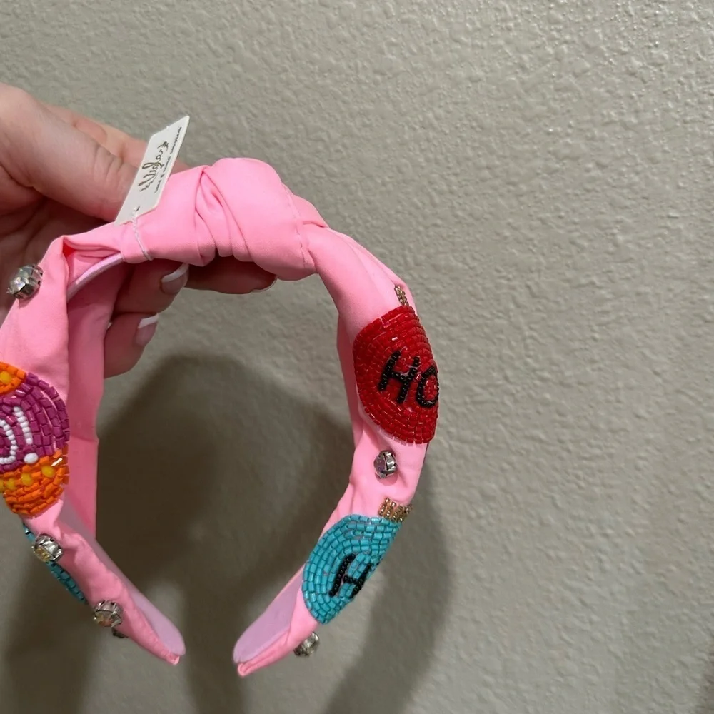 Pink Beaded Headband with Festive Holiday Ornaments